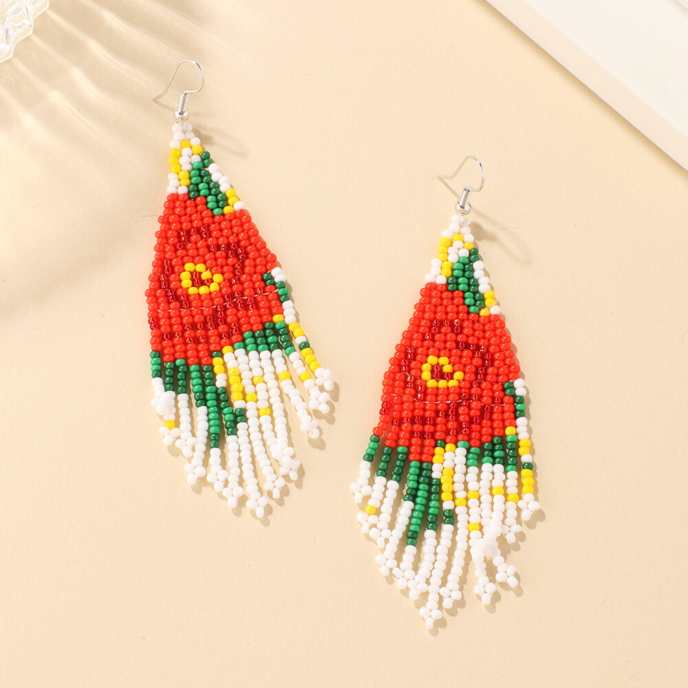 BOHO Seeds Beaded Earrings Flowers Fringe Tassel Bohemian Dangle Drop Handmade