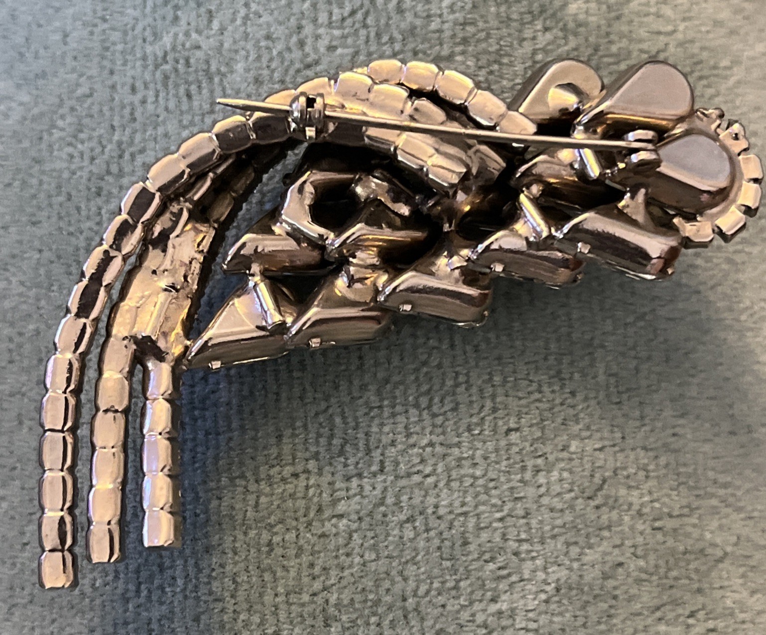 Vintage 1950’s Waterfall Cascading Brooch Rhodium Plated Clear Rhinestones