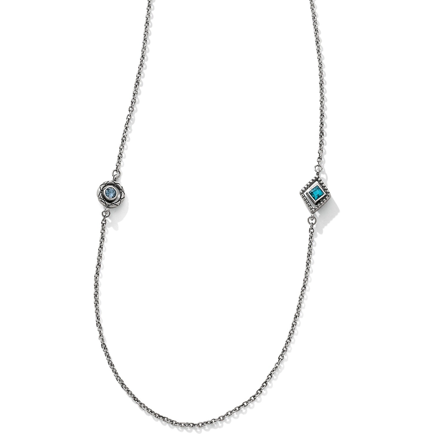 NWT Brighton HALO HORIZON Long Silver Necklace Pink Purple Blue Crystals MSRP$98