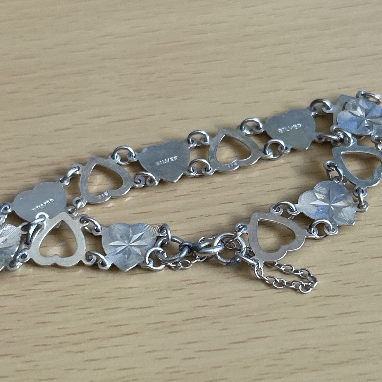Vintage 925 Silver Heart Link Bracelet / 18cm/ Safety Chain