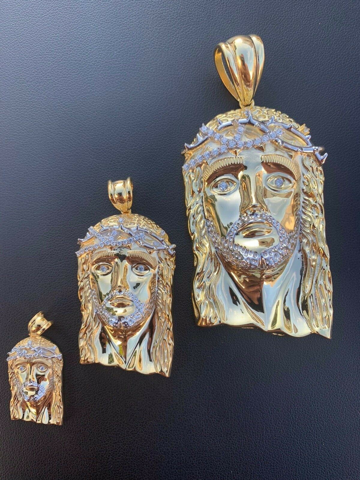 Solid 925 Silver 14k Gold Plated Jesus Piece ITALY Necklace HIP HOP Real Iced