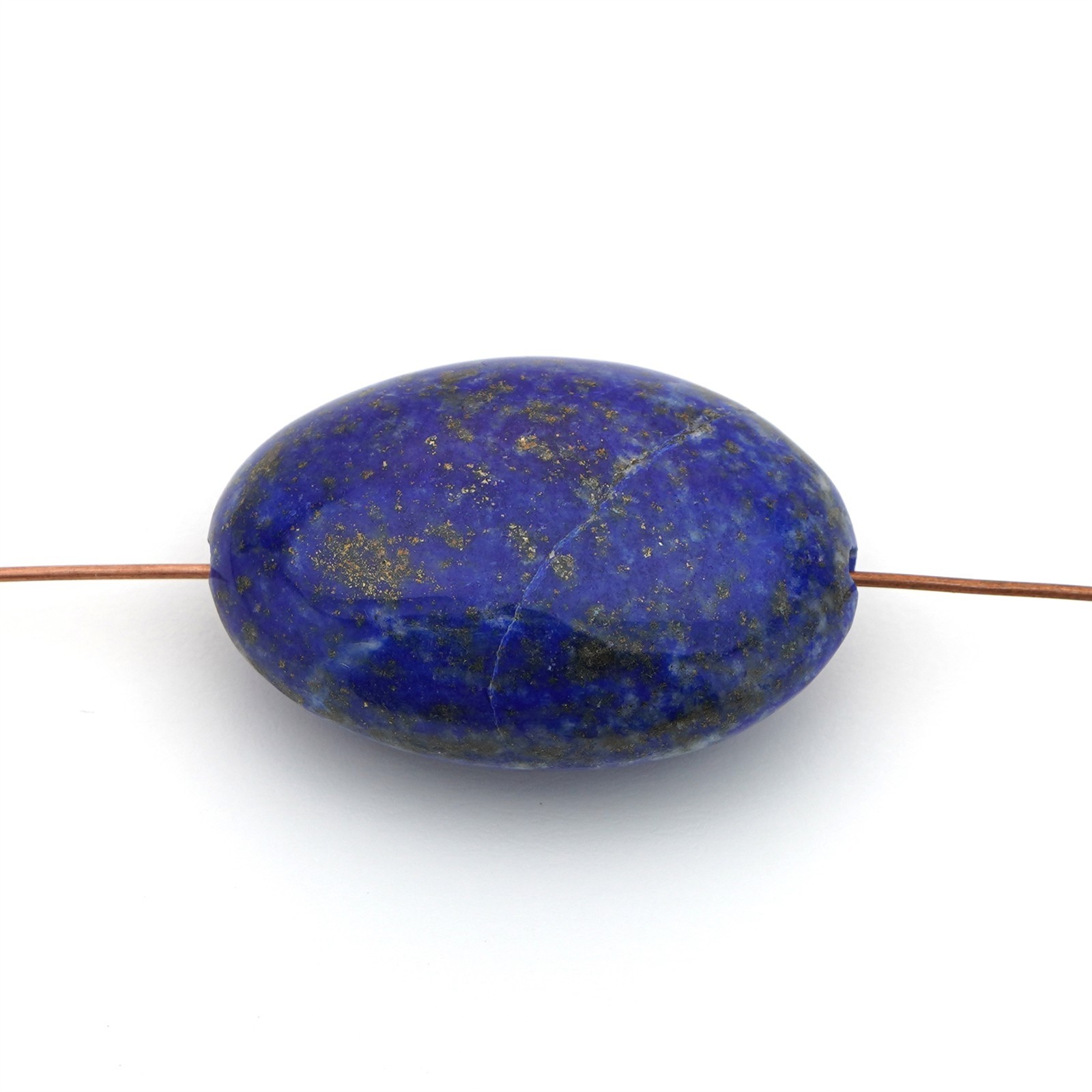Large polished flat oval blue lapis lazuli bead semiprecious stone 33mm
