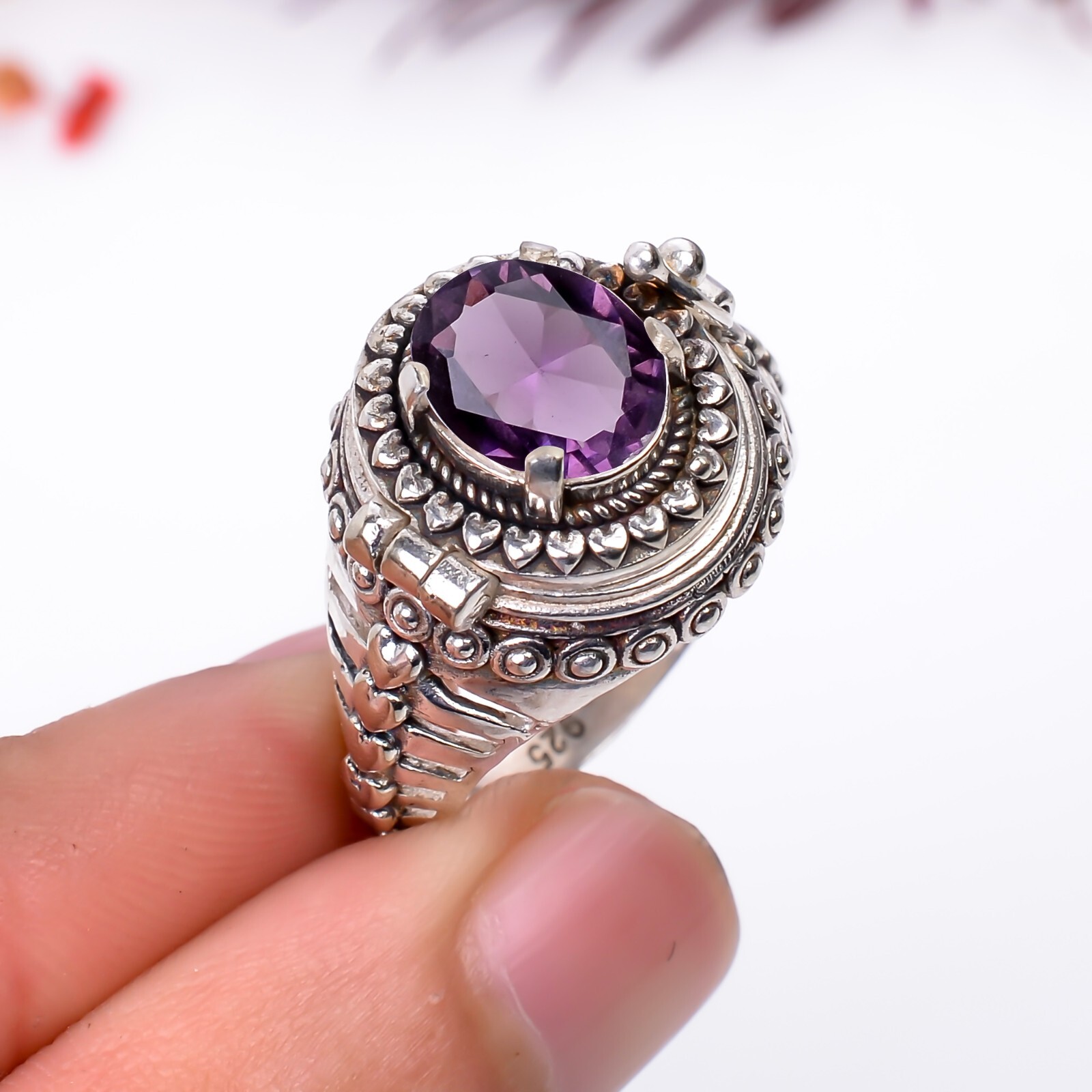 Amethyst Gemstone Handmade Poison Ring 925 Sterling Silver Amethyst Poison Ring.