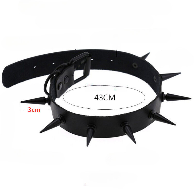 Gothic Punk PU Leather Alloy Spike Rivet Choker Necklace Unisex Rock Club Wear