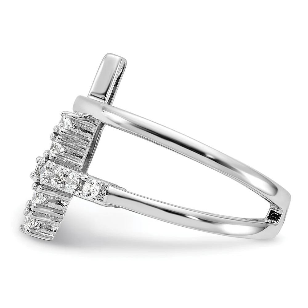 True Fire Sterling Silver Rhodium-Plated Double Cross CZ Open Back Ring