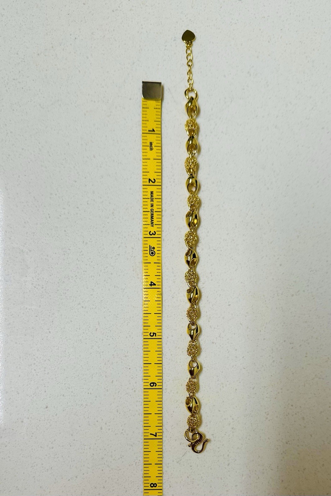 Gold Tone Openwork Sand Gold Effect Bracelet Adjustable 7-9 in Heart Charm