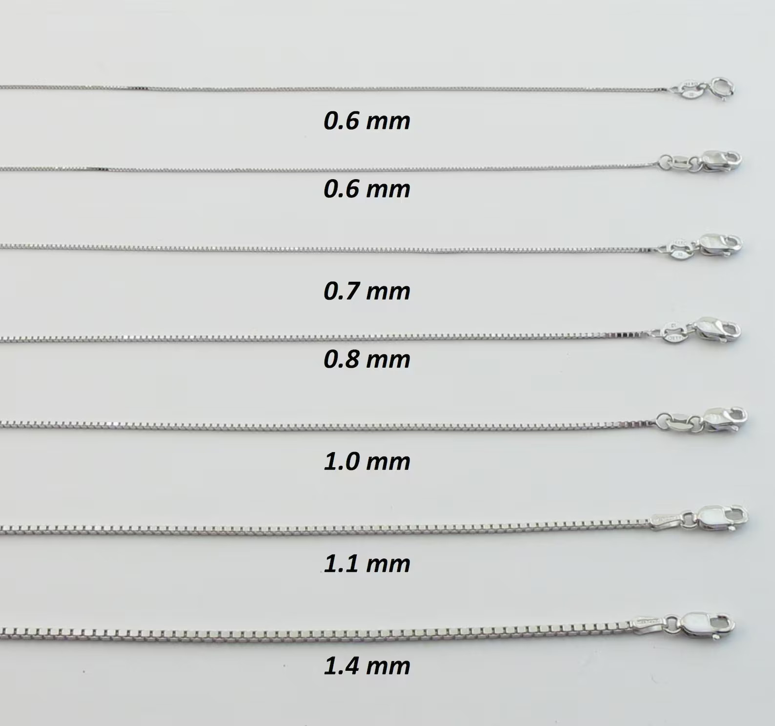 14k Solid White Gold Box Chain: ( 16″- 30″ ) (0.5 – 1.4 MM ) – Not Hollow