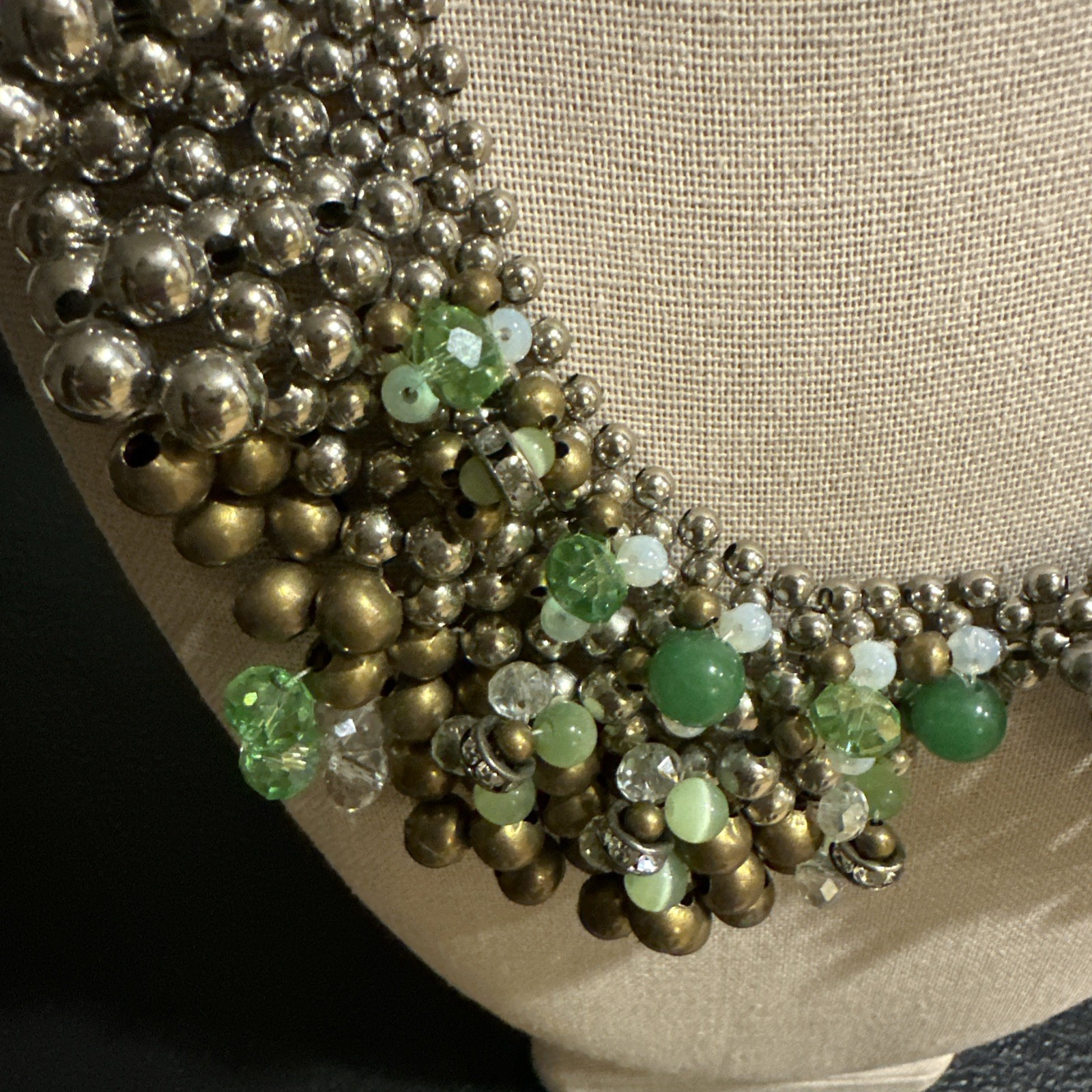 Pam Hiran Anthropology Beaded Bib Chunky Necklac Mixed Metals