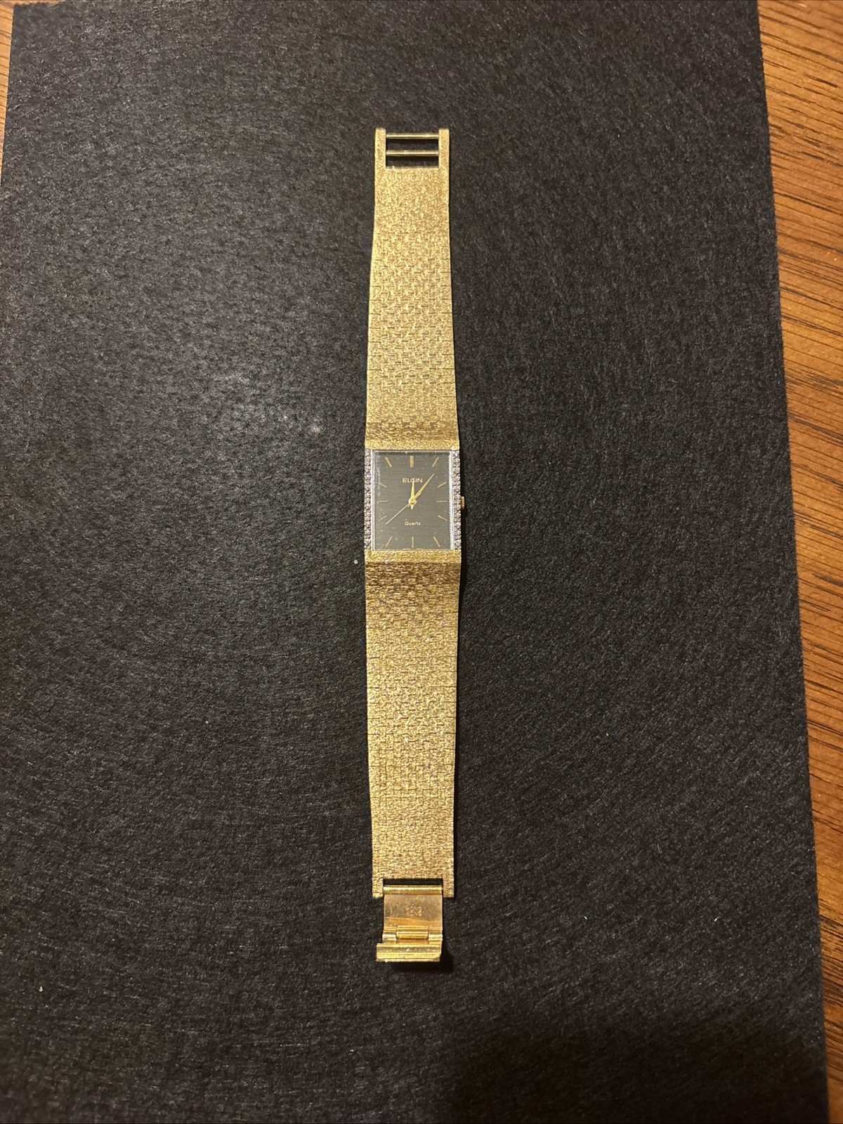 Elgin Rectangle Gold Case Black Dial Mesh Band Dress Men’s Analog Watch