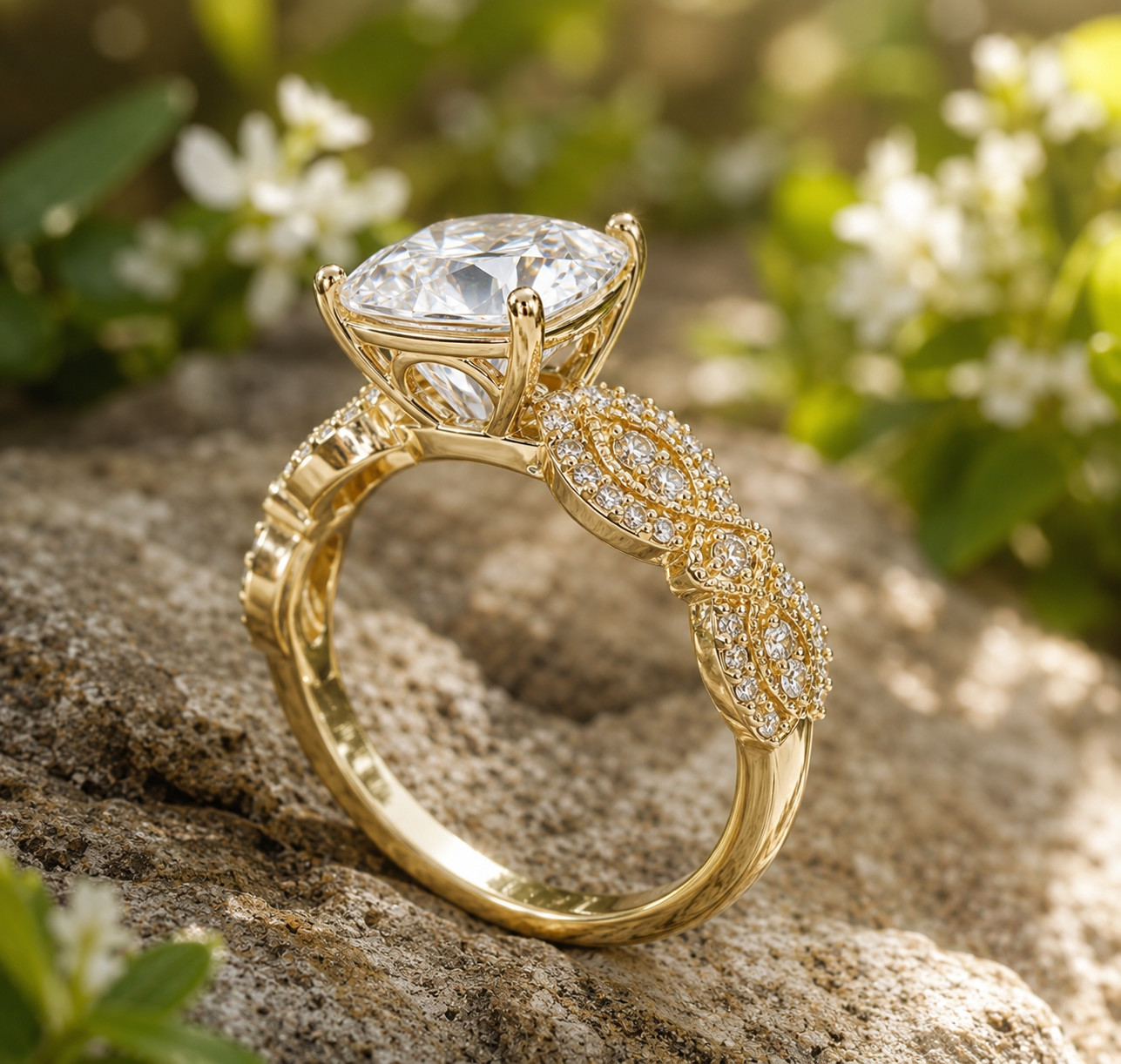 2Ct Lab Created Diamond Solitaire Engagement Ring 14K Yellow Gold Plated Silver