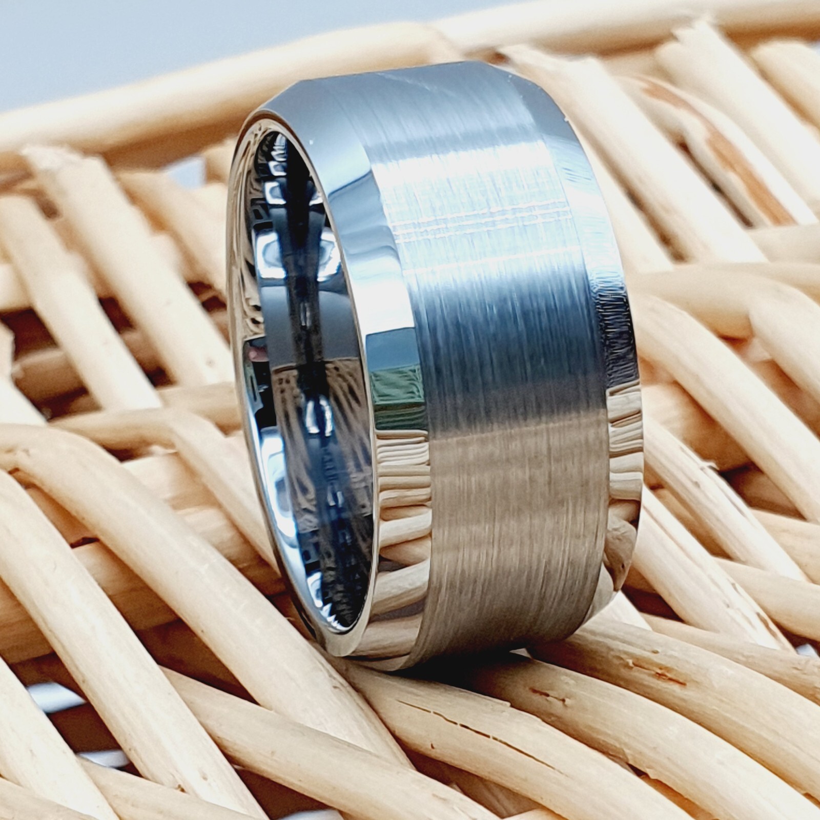 Men’s 10mm Silver Tungsten Ring – Scratch-Resistant Extra-Wide Durable Band