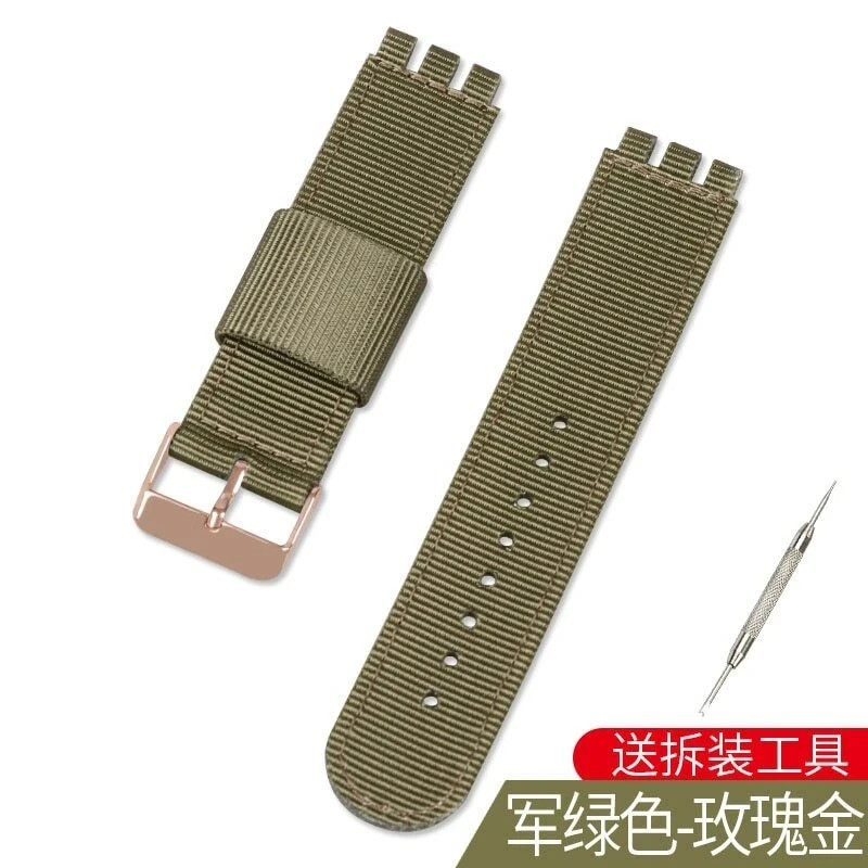 3-convex Ends 17mm 19 20mm Nylon Fabric Canvas Watchband for Swatch Stripe Strap