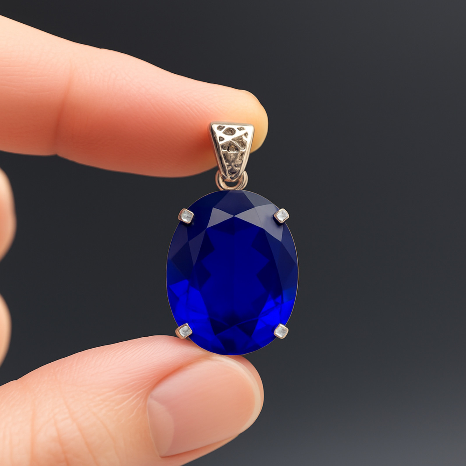 Natural Blue Sapphire Oval Cut Pendant with Free Chain | Handmade Gemstone
