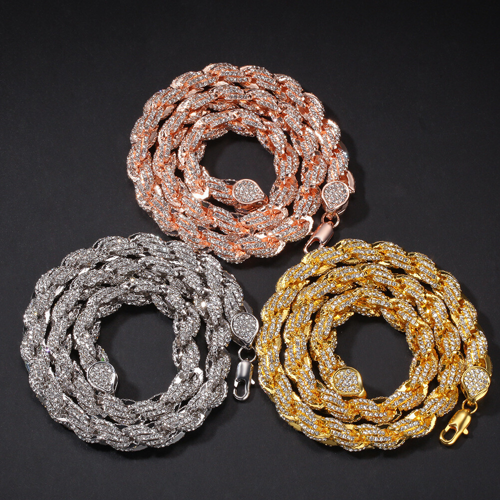22inch Hip Hop Silver Gold Plated Rope Chain Necklace Bracelet Set for Men Women