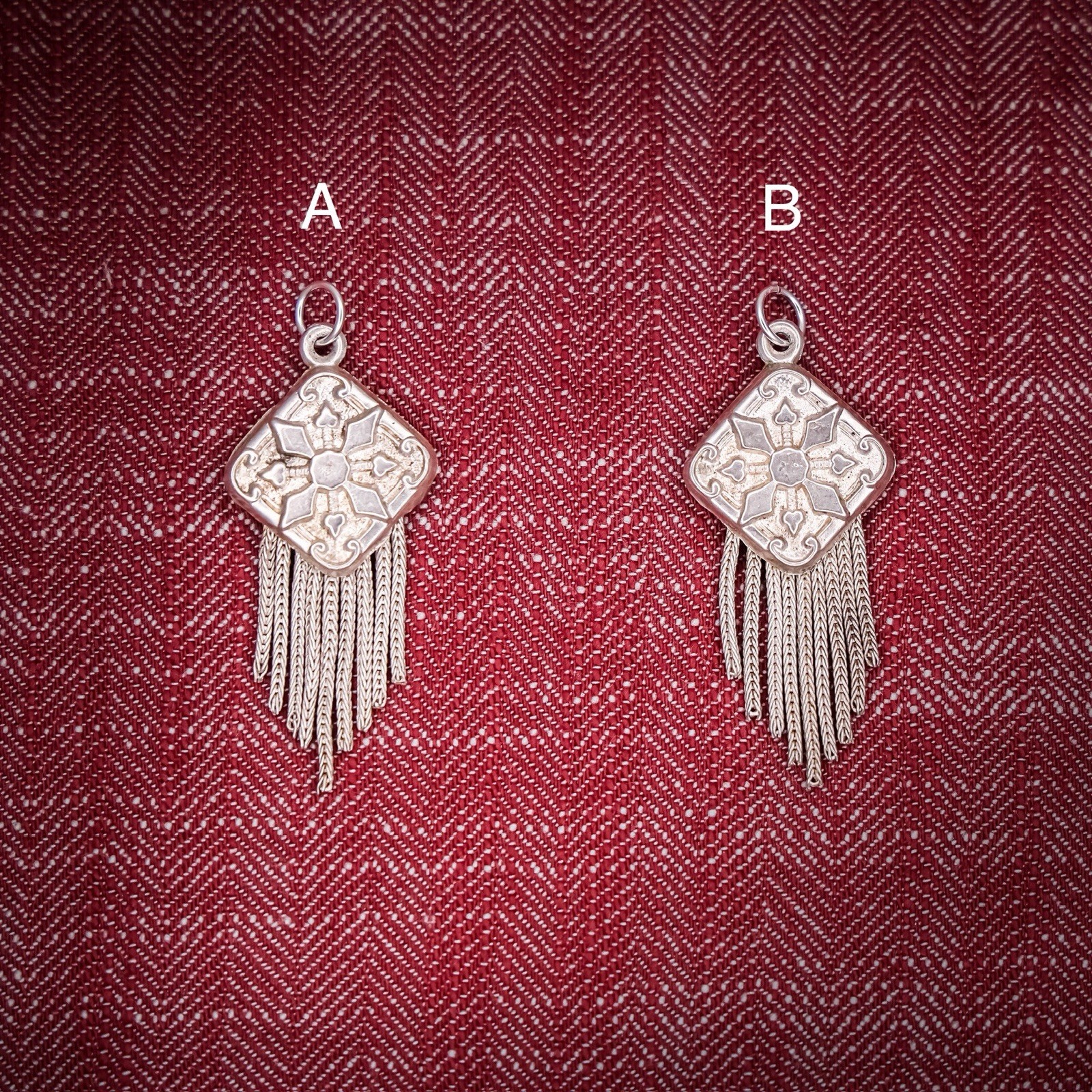Antique French Puffy Square Tassel Charm Sterling Silver Die Struck 19th