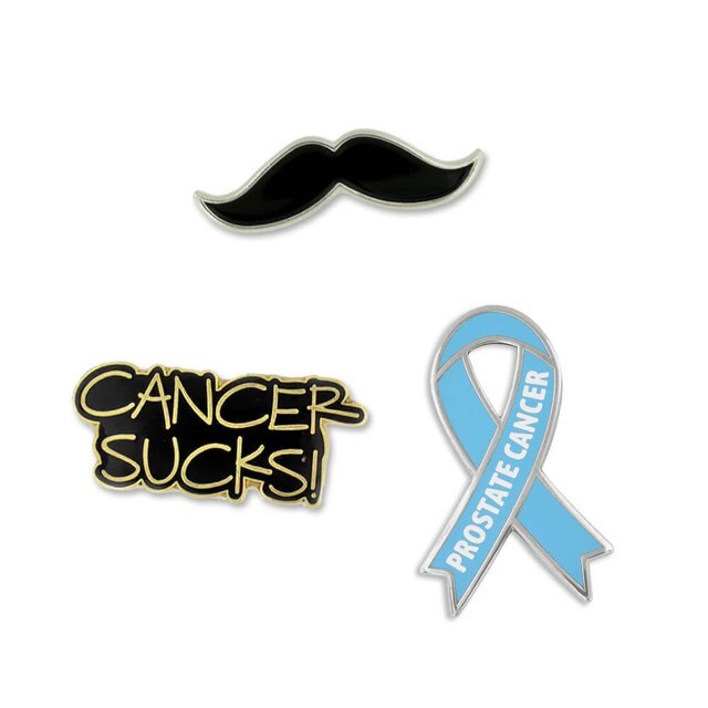 PinMart’s Prostate Cancer Awareness Mustache Ribbon Enamel Lapel Pin Set