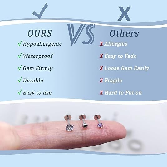 Flat Back Stud Earrings Cartilage Small, Sliver/Gold-20G(0.8mm) For Women Man