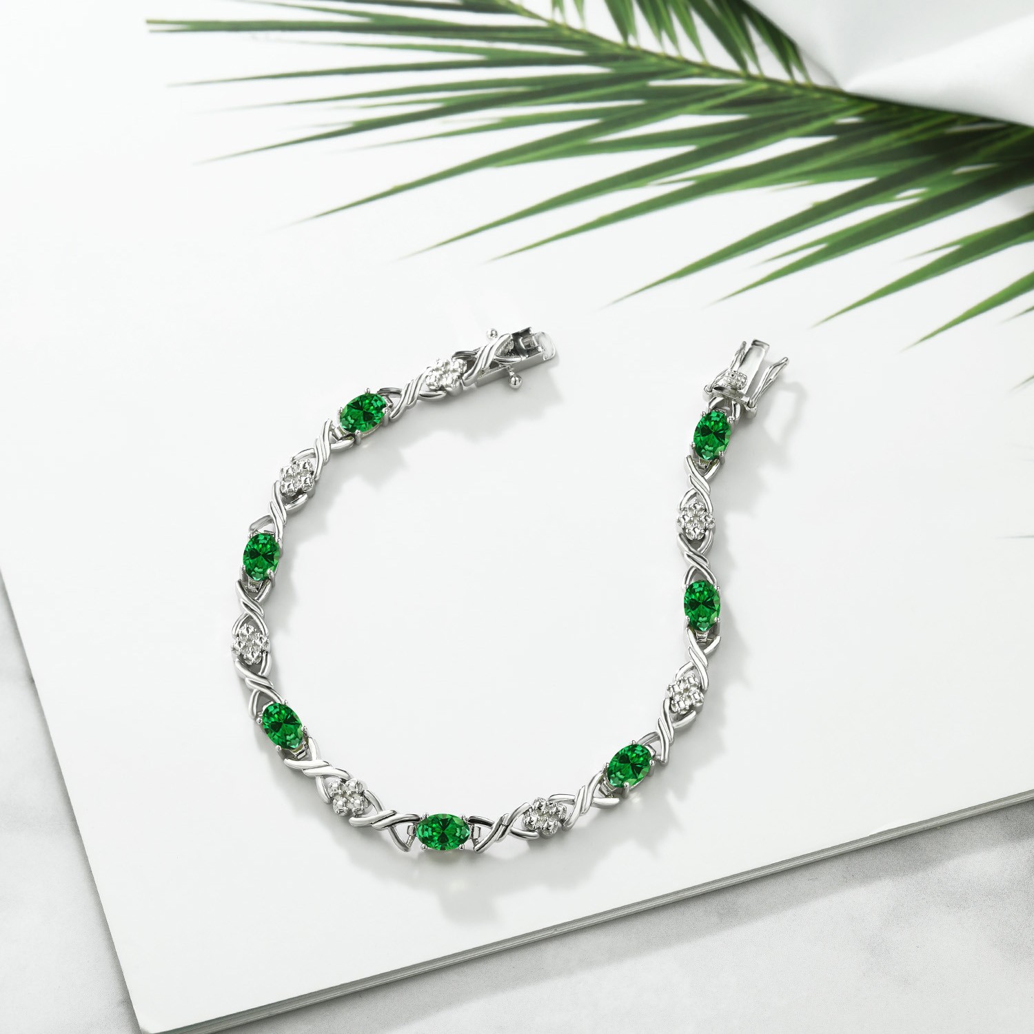 2.80 Cttw Simulated Emerald Tennis Bracelet For Women | 925 Sterling Silver |