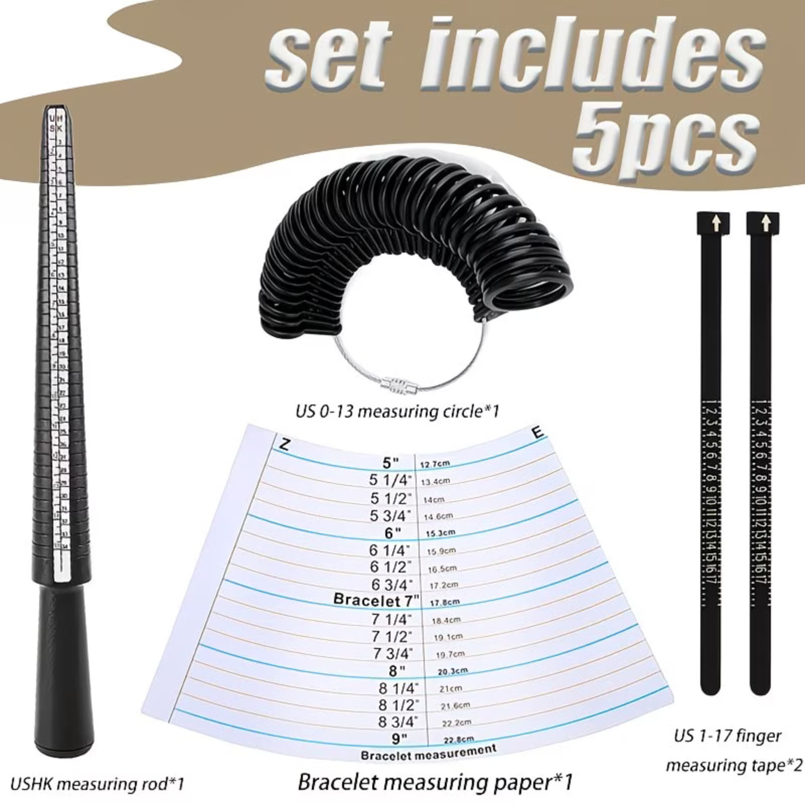 Ring Sizer Gauge Mandrel Finger Sizing Measure Stick Standard Tool Sliver
