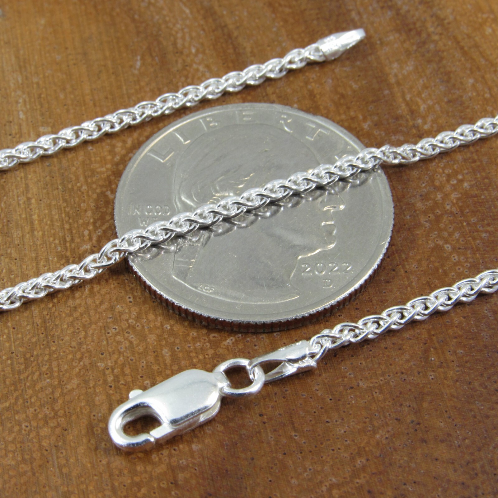 1.9MM Solid 925 Sterling Silver Italian SPIGA / WHEAT Chain Women’s Necklace
