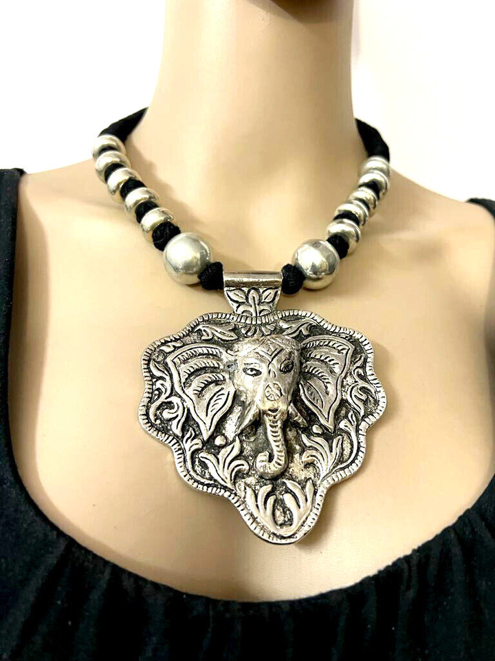 N7707 Handmade Ganesh Elephant Pendant Necklace Spiritual Hindu Yoga Gift Nepal