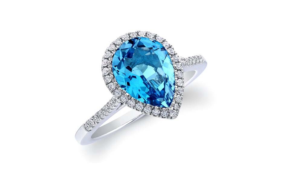 4.00 CTTW Lab Created Blue Topaz Pear Cut Sterling Silver Ring Sizes 4-12