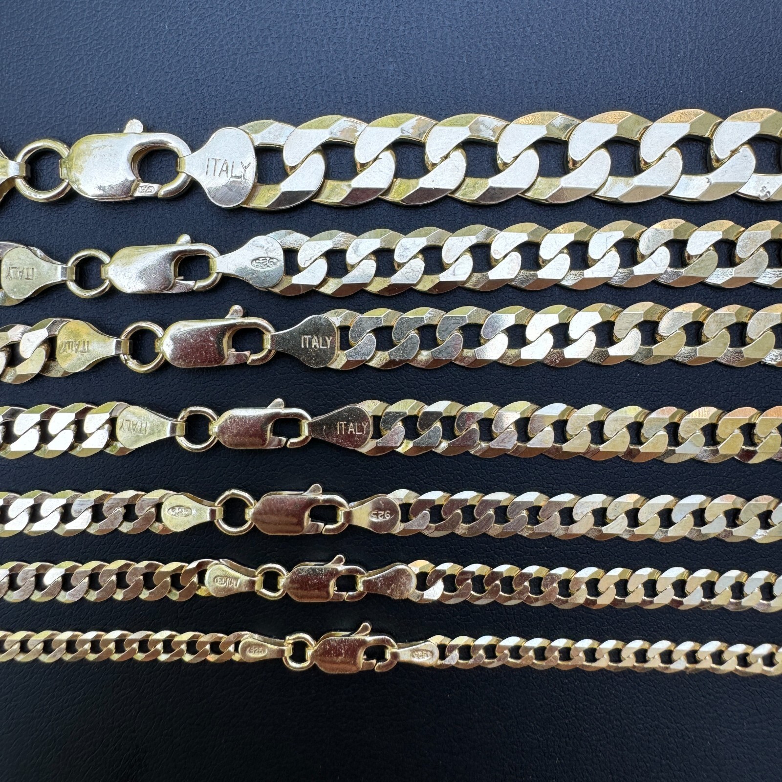 REAL Solid 925 Silver 14k Gold Plated Flat Cuban Link Chain Necklace 3mm – 11mm