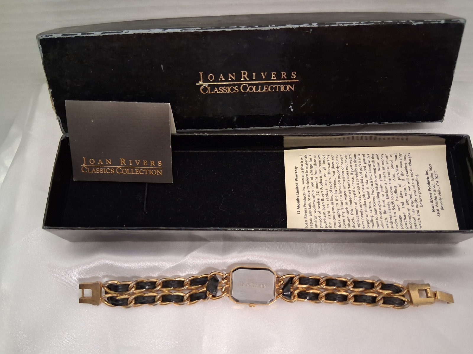 Joan Rivers Classics Collection Quartz Square Black Dial Gold/Black Bracelet Box