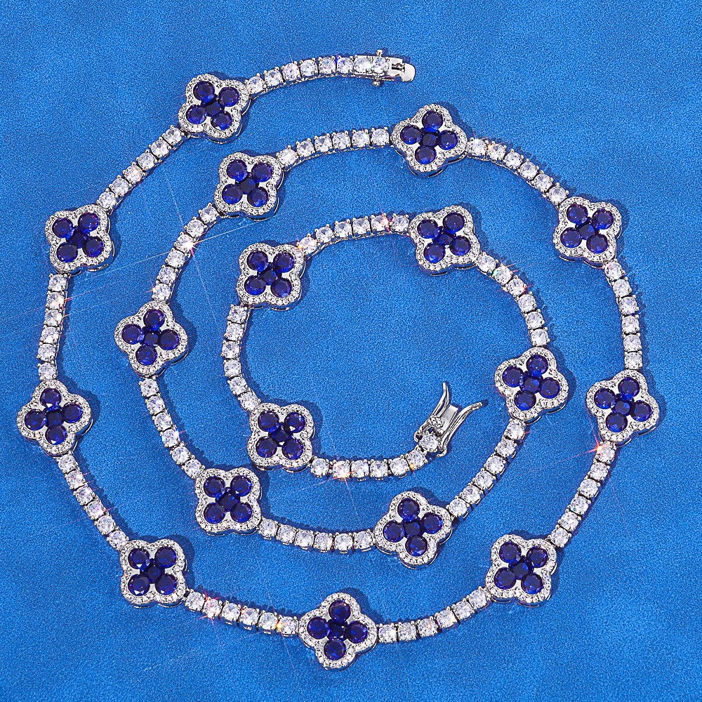 3MM White Gold Plated Four-leaf Clover Tennis Chain Choker Iced CZ Out Bracelet