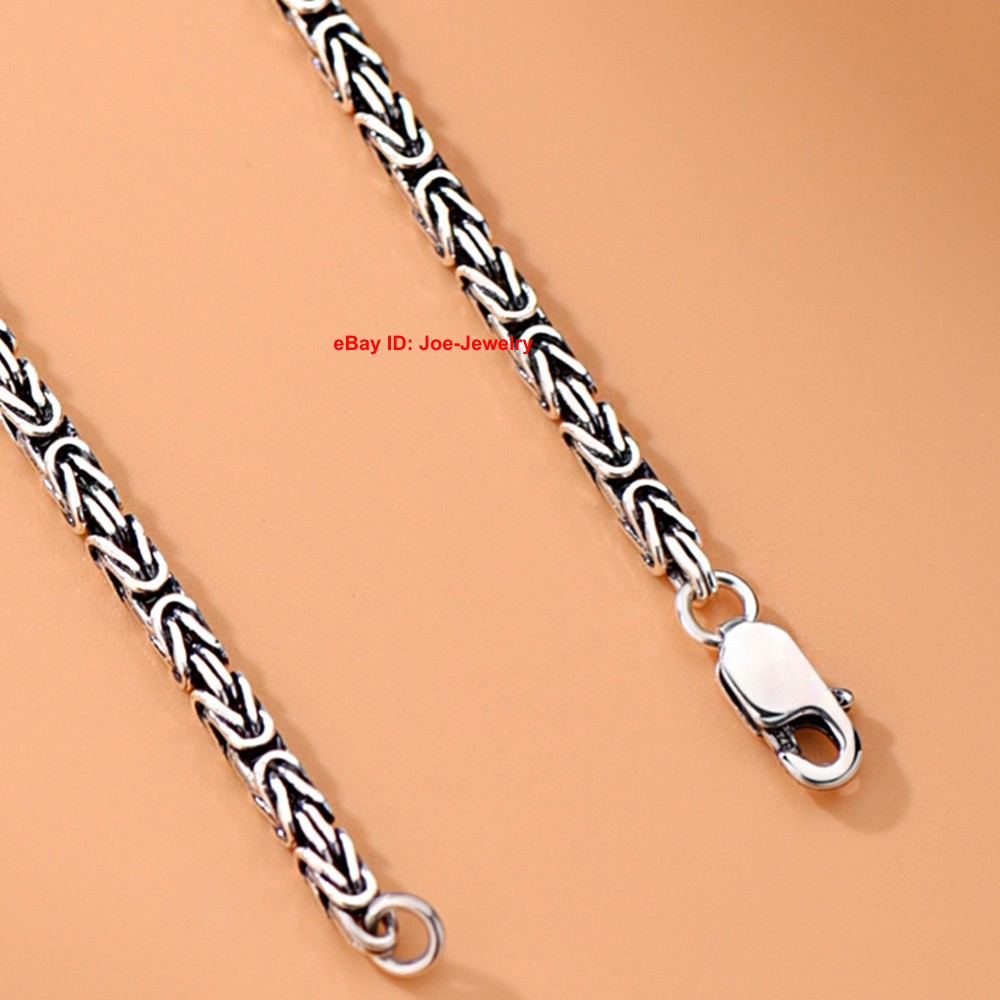 Pure 925 Sterling Silver Bracelet 2.5mm Byzantine Link Chain Bracelet 6.7-8.3″L