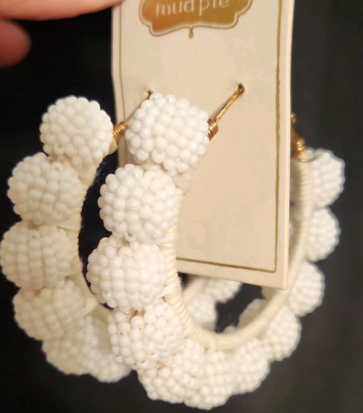 Mud Pie Hypoallergenic White Beaded Hoop Clip-On Earrings, Gold Tone 80290067WH