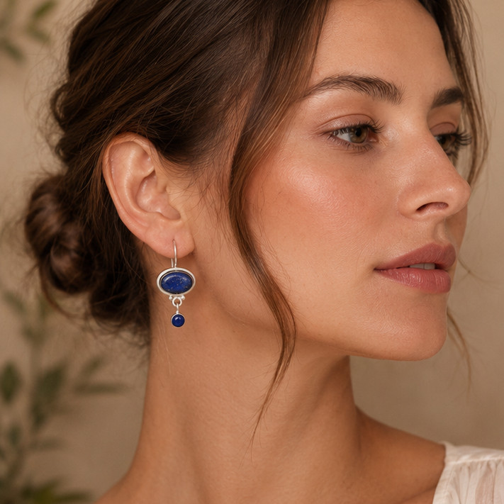 925 Sterling Silver Handmade Silver Earrings Natural Lapis Lazuli Stone Earrings