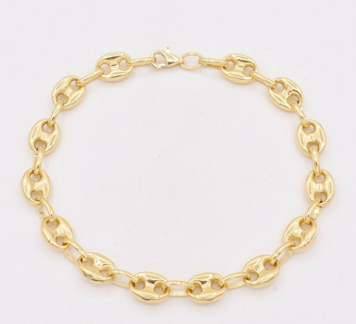 7.5mm Puffed Mariner Anchor Link Chain Bracelet Real 10K Yellow Gold