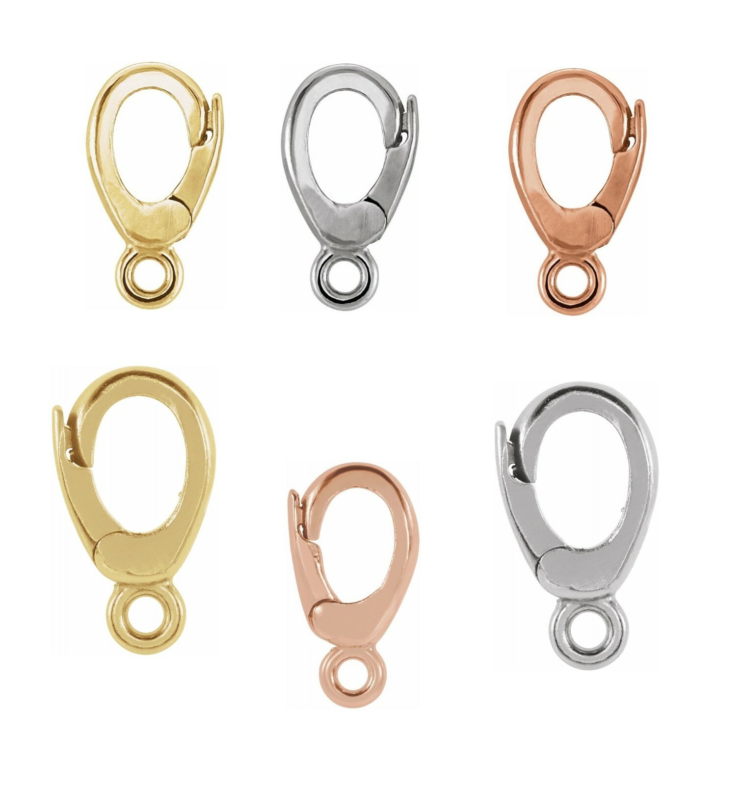 14K 18K Gold Platinum Silver Oval Elongated Charm Bail Lobster Claw Clasp w/Ring
