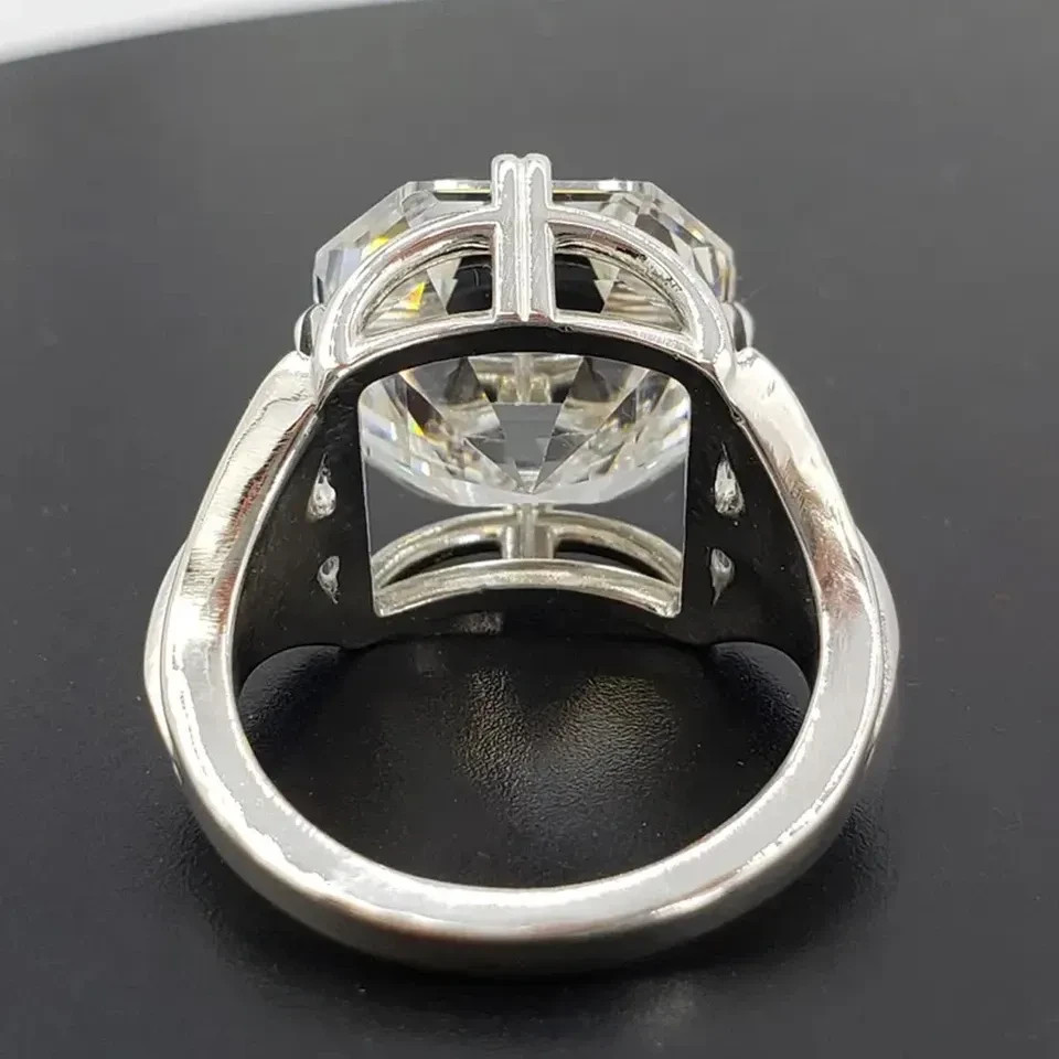 Rare 12.20 Ct Certified Asscher White Treated Diamond Solitaire Ring 925 Silver
