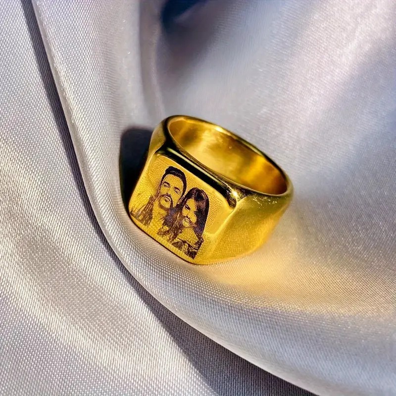 Personalized Photo Stainless Steel Ring Jewelry Custom Engraved Couple Gift
