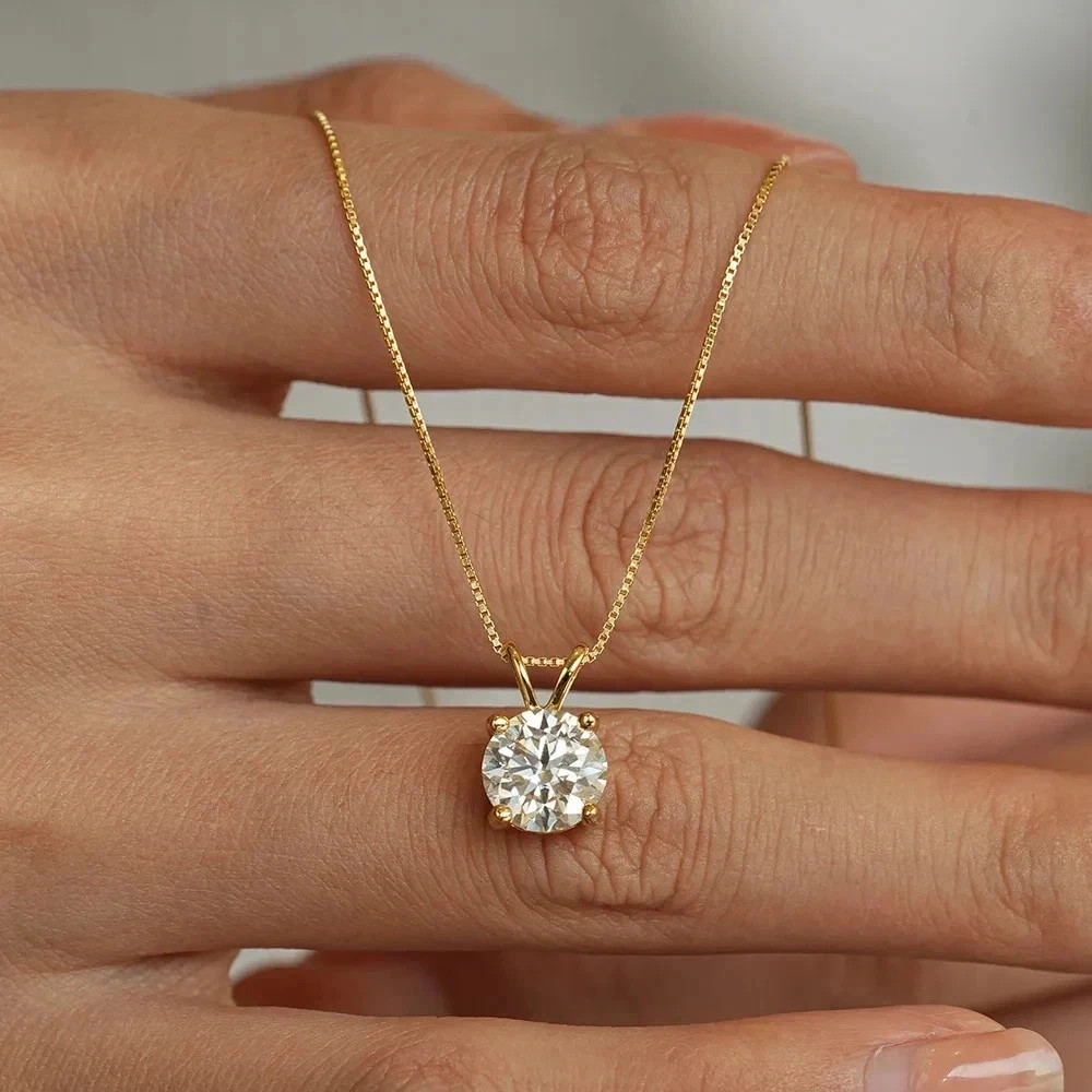 2Ct Round Cut Lab Created Diamond 14K Yellow Gold Plated Solitaire Pendant