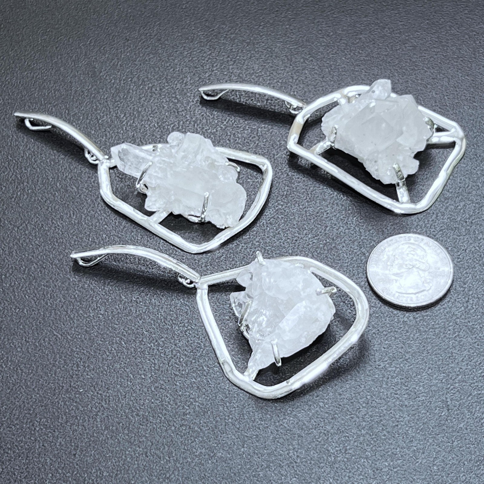 Large Quartz Crystal Cluster Pendant (Silver Plated) Statement Piece
