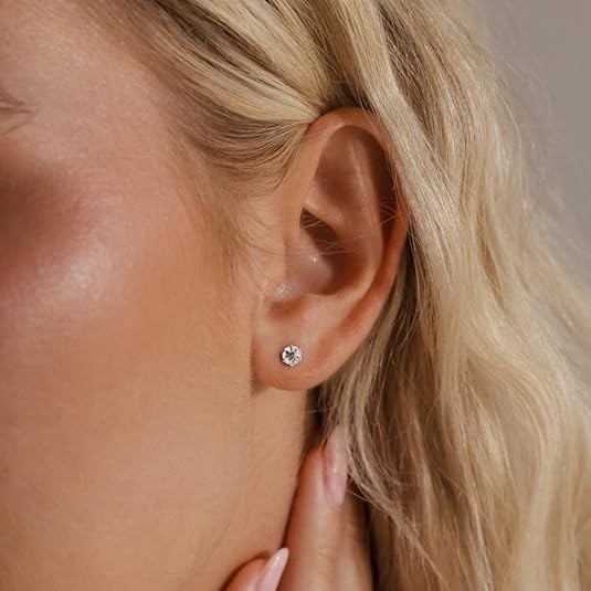 Silver Alloy Zircon Stud Earrings Set 12 Pairs Round Six Prong for For CRYSTAL