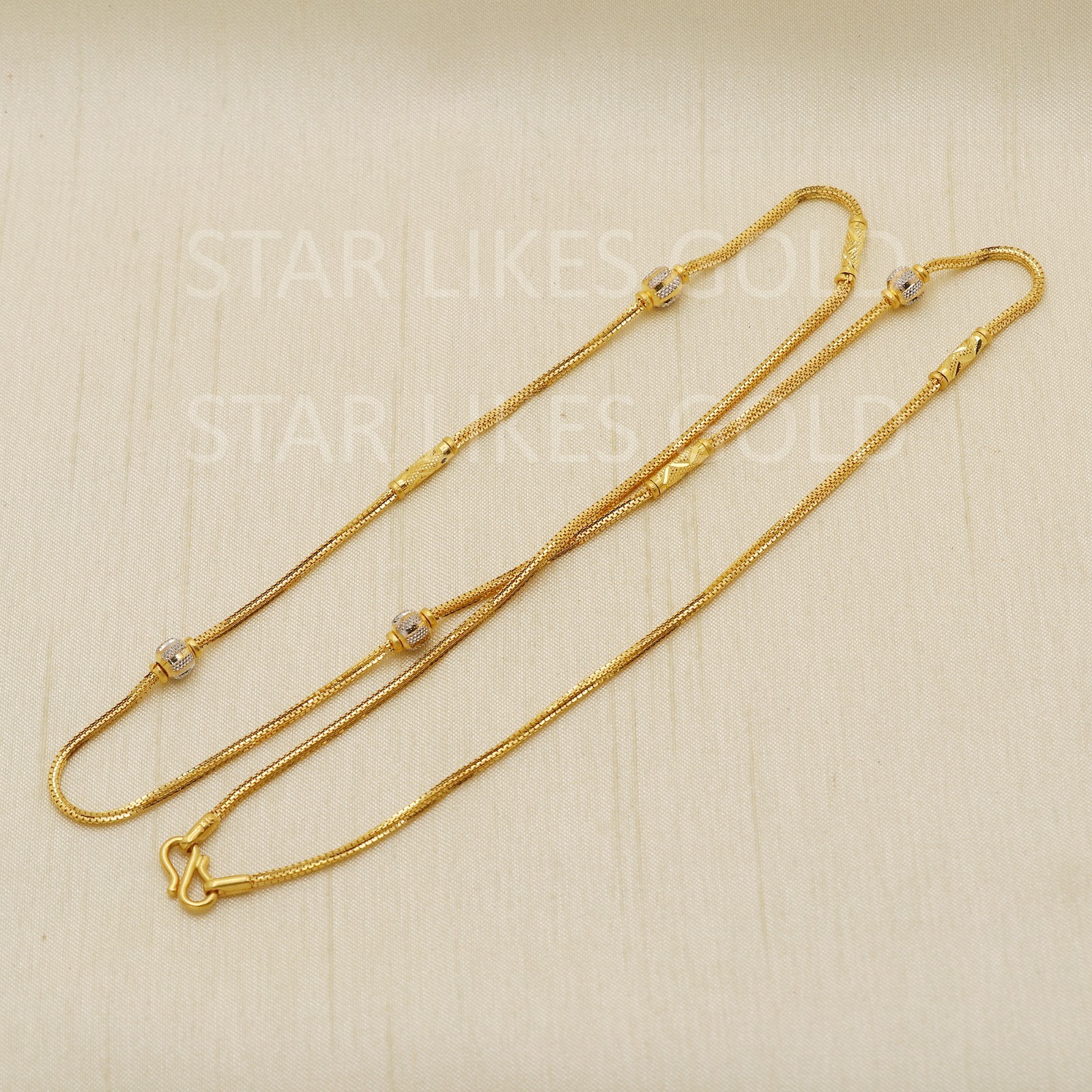 22K Yellow Gold Two Tone Station Chain 23″ 14.07g 5mm Foxtail Franco Necklace 91