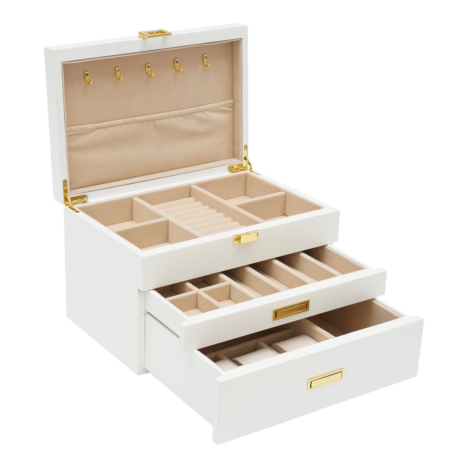Jewelry Storage Box W/ Safe Lock 3 Layers Large Capacity Organizer with 2 Drawer