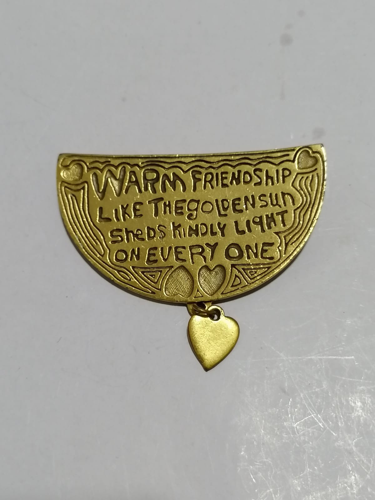 Vintage Danforth Pewter Brooch Pin “Warm Friendship” with Heart Charm