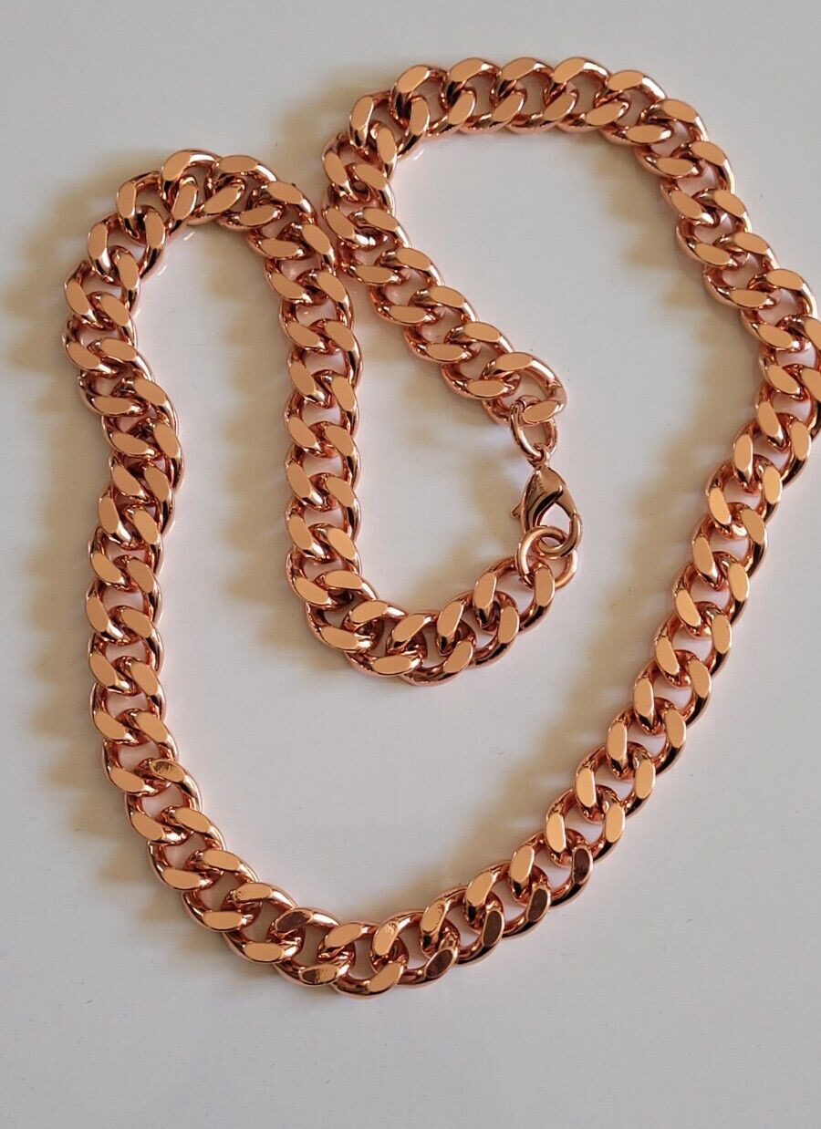 Pure Solid Copper Cuban Curb Chain Link 158gr Heavy 12mm 24″ Chunky Necklace