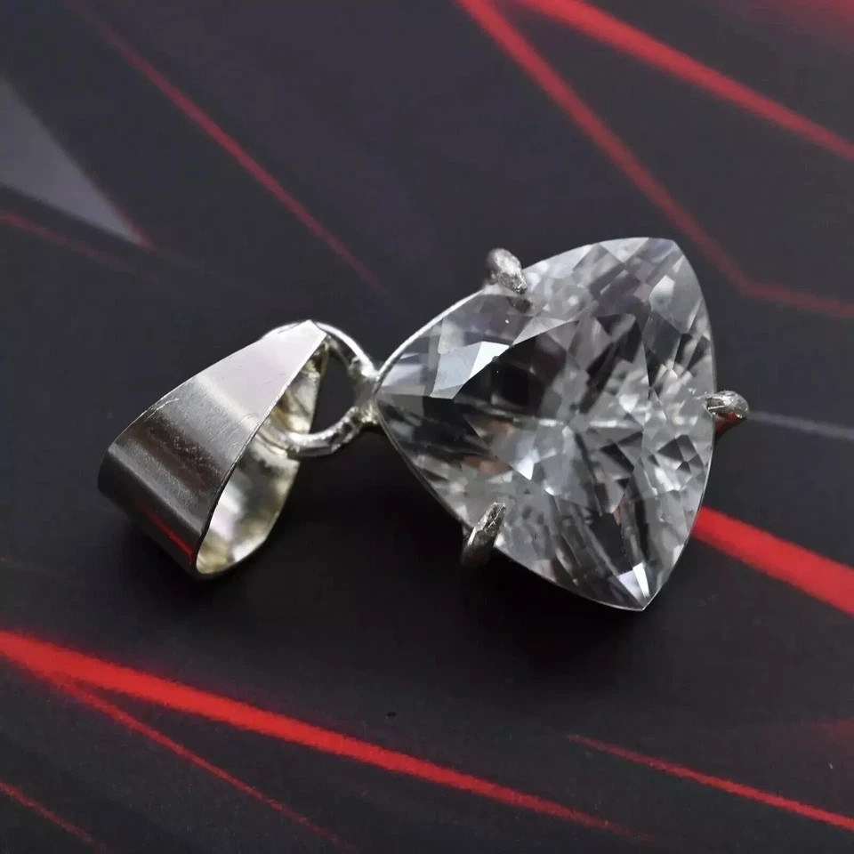Natural White Sapphire Trillion Cut 29 Ct Loose Gemstone 925 Silver Pendant