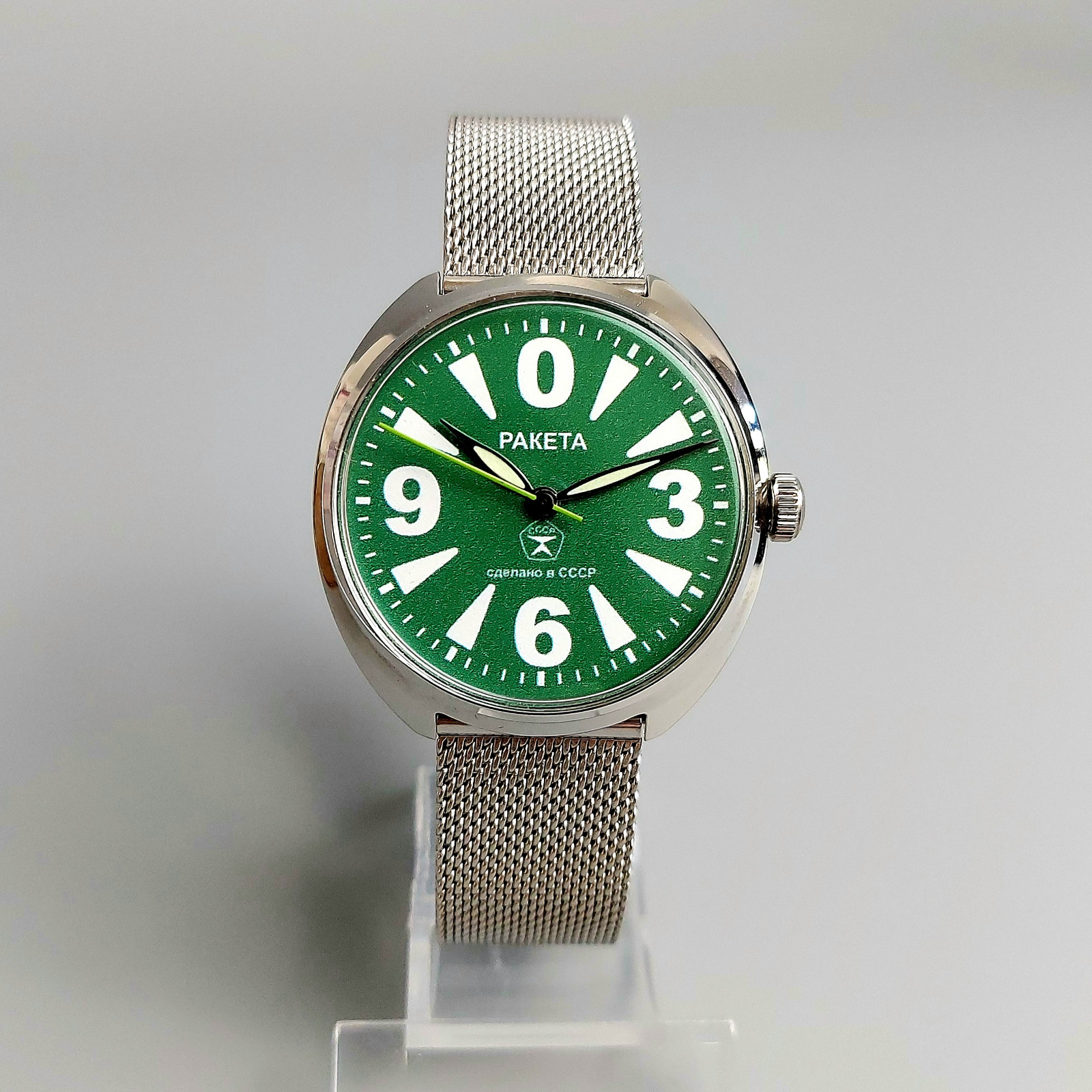 Vintage Men’s Wristwatch Raketa BIG ZERO Soviet Mechanical Watch Green Dial