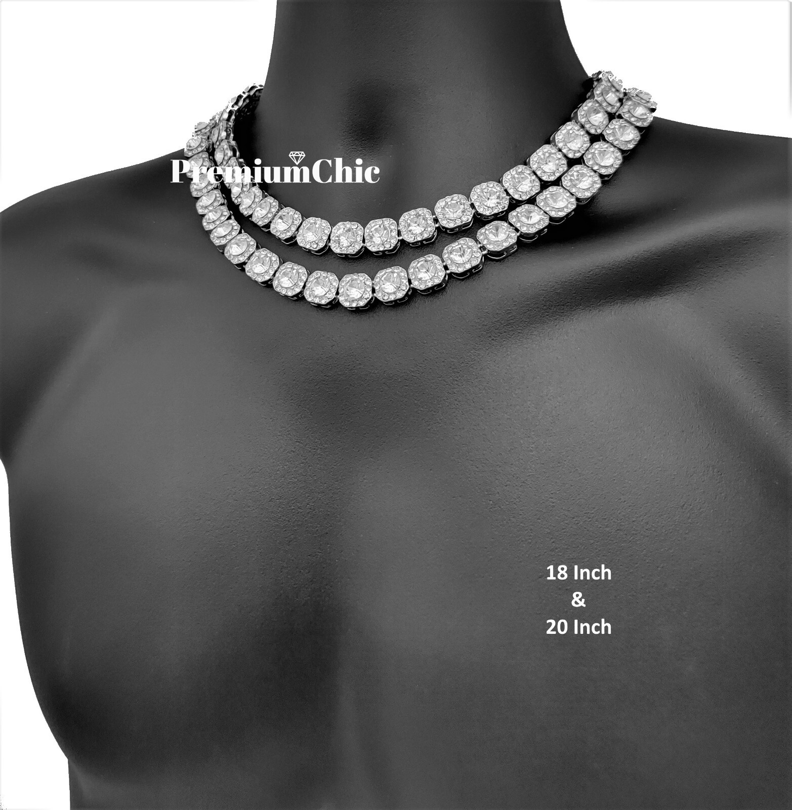 Iced Baguette Cluster Tennis Chain Necklace Plated CZ Men HipHop Fashion Jewelry