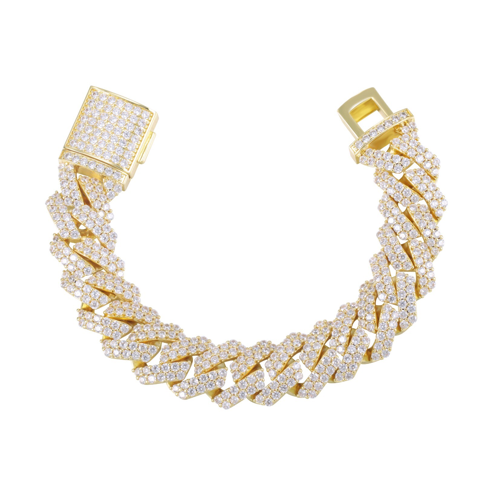 12mm Iced CZ Out Cuban Link Chain 14K/White Gold Stainless Steel Hip Hop Jewelry