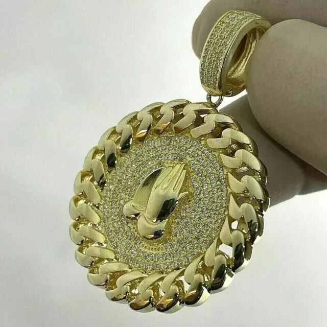 2.20 Ct Round Lab Created Diamond Praying Hands Pendant 14K Yellow Gold Plated