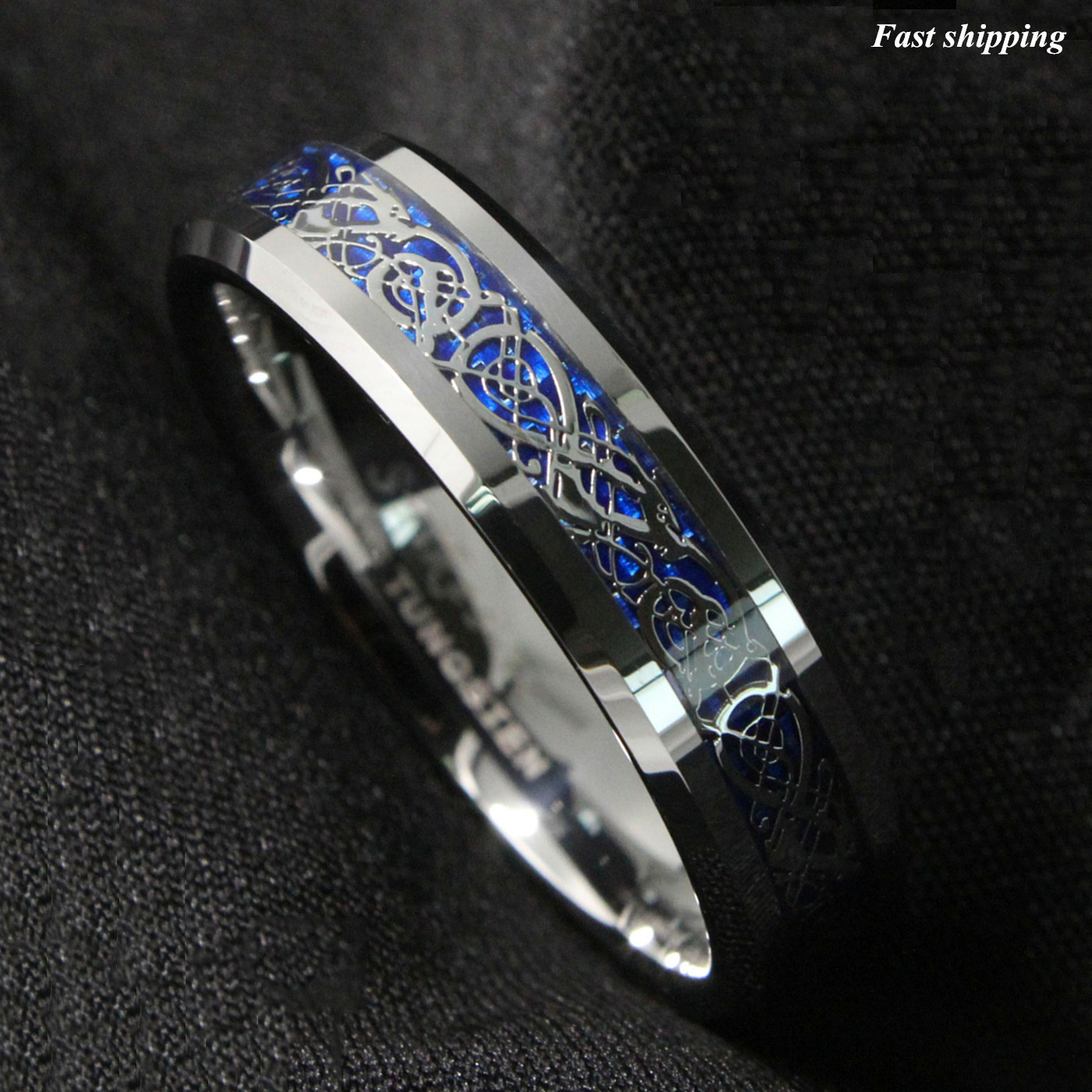 8/6mm Silvering Celtic Dragon Tungsten Carbide Ring Wedding Band ATOP Jewelry