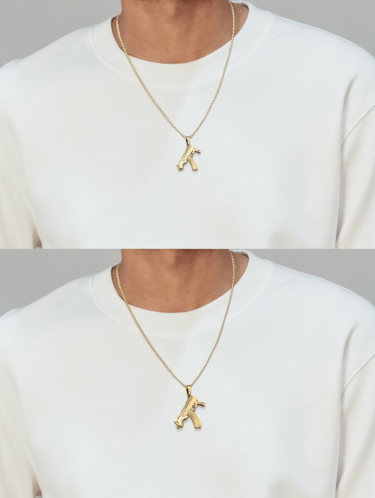 Solid 10K Yellow Gold Mini Draco Pistol, Real Gold Gun Pendant AK-47